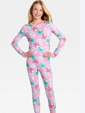 warm essentials by Cuddl Duds Girls' Purple Squishmallows Print Pajama Set